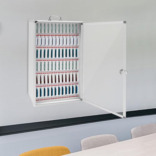 MhdunueSK 72 Slots Aluminum Alloy Pocket Chart, Cell Phone Locker for Classroom, Storage Cabinet for Cell Phones, Wall-Mounted with a Locked