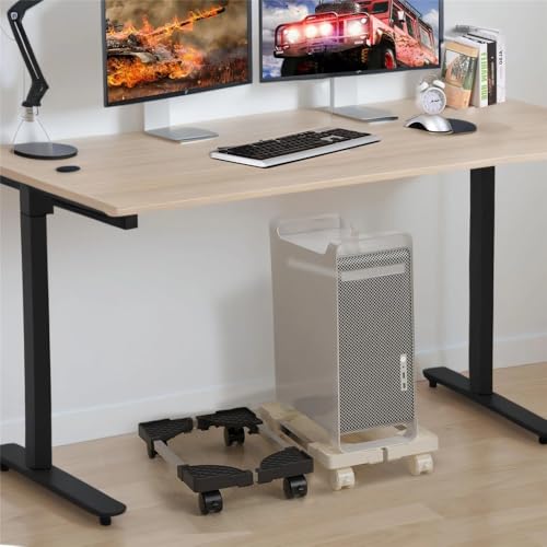 VHDY85KA Office Floor PC Tower Stand Cart, Mobile Adjustable CPU Holder with Rolling Caster Wheels, PC Riser fit Most PC Case Accessories(White)