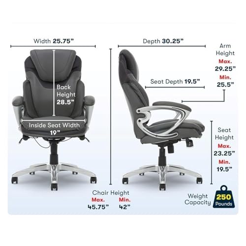 Scranton & Co Faux Leather Executive Office Chair, Gray Finish, AIR Technology Lumbar Support, Ergonomic Design with Adjustable Height and Tilt, Padded Armrests and Headrest, Office Desk Chair