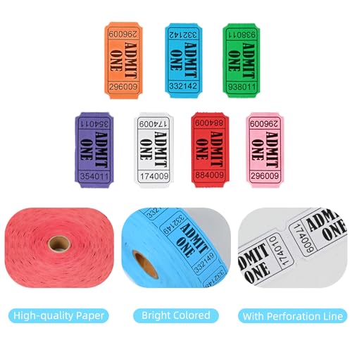 LLIKED Assorted Colors 14000 Raffle Tickets 1"x2", 7 Rolls Perforated