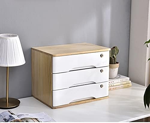GFSGHZZ Lockable Desktop Storage Box - Wooden A4 Nizer for Office Supplies Flat File Cabinet with Drawers for Receipts & Documents Elegant Desktop Nizer Solution,B-3 Drawers