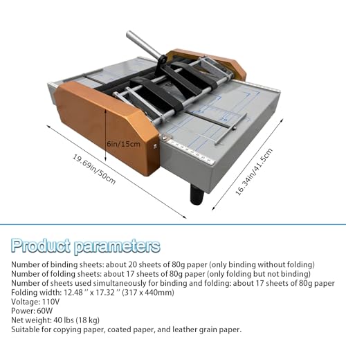 DINENOVATE Automatic Booklet Maker Binding and Folding Machine, Max 12.48"x17.32", Folds 17 Sheets 80g Paper, 5 Stapling Positions for A3 Brochures Books Atlases