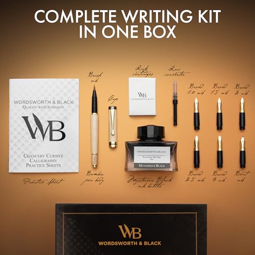 Wordsworth & Black Luxury Bamboo Maple Calligraphy Pen Set, 6 Nibs