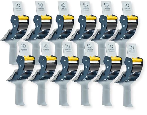 SNC-289 Pack of 12 Low Noise Carton Sealing Packaging Tape Dispensers with Safety Blade Cover; 3" Core; Fits 2" Wide Tape Rolls; Natural Rubber Roller