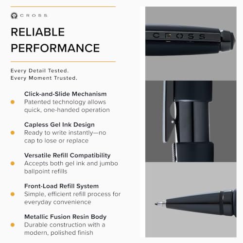 Cross Edge Matte Black Lacquer Gel Rollerball Pen, Medium Point, Black Ink