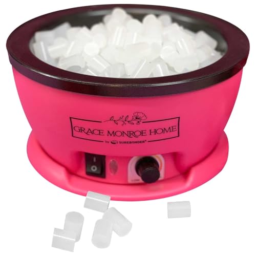 Surebonder x Grace Monroe Home Hot Glue Skillet Pot with 2 Stir Sticks, Pink Glue Mat, and Glue Pellets, 5.25-inch Diameter, 1-inch Depth, Great for Floral, Pink