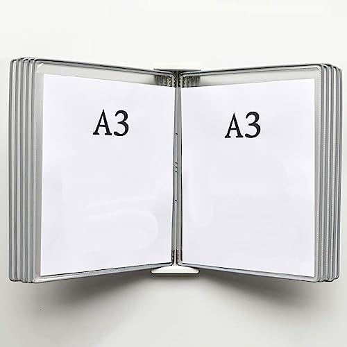 EliteBloom Wall Organiser Board,Catalog Display Rack, Wall Mounted A3 Poster Flip Book Display,Wall-Mounted Loose-Leaf Transparent Page Display Stand 45×33×10CM,E
