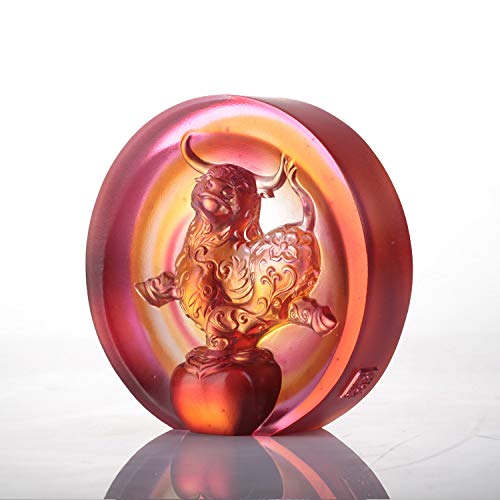 LIULI Year of The Ox Meaning Crystal Paperweight The Joyful Spirit of The Ox