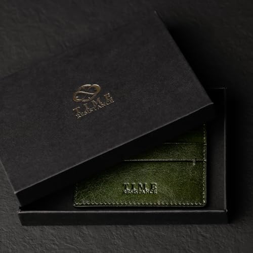 Time Resistance Credit Card Case - Leather Business Card Holder - Italian Handmade Card Organizer (Green)