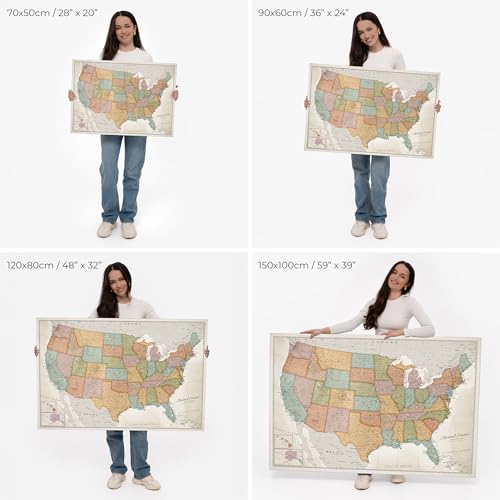 USA Map Canvas Wall Art with Cork Pin Board – Decorative Push Pin Travel Map for Home, Office, Living Room, Bedroom (90x60cm - Pattern 22)