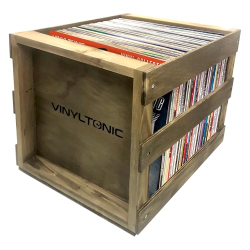 Vinyl Tonic VT31T | Stackable Vinyl LP Storage Crate for Organization (Teak)
