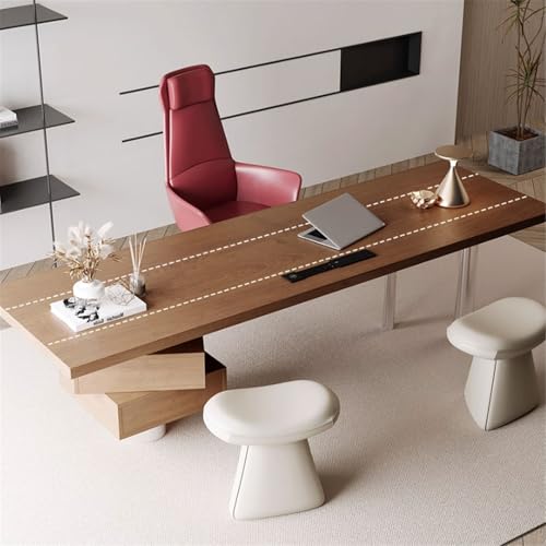 YUHUAWF Writing Desk Modern Office Executive Desk with Drawers, Spacious Ash Wood Writing PC Workstation with Charging Outlets Computer Desks(L)