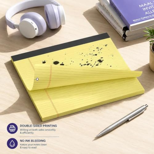 5 Pack Wide Legal Pads 11 x 9.5 Landscape Colored Legal Pads, College Ruled Note Pads with 30 Perforated Sheets, Thick Writing Paper, Durable Backboard, Horizontal Notepads for School Office Home