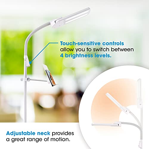 OttLite Dual Shade LED Floor Lamp with Adjustable Stand, White