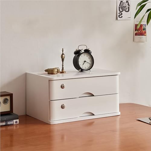 GFSGHZZ 2-Tier Desk Organizer Box - Wooden Desktop File Cabinet with Drawers Lockable Storage Solution for Home Office Stylish File Management Countertop Organizer,E-2 Layer