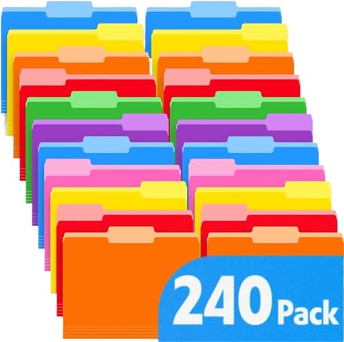 240 Pack Colored File Folders 1/3 Cut Tab Letter Size 8.5x11 Assorted Office School