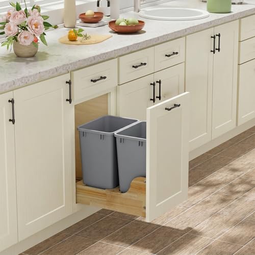 LOVMOR 35QT Kitchen Trash Can, Sturdy and Lightweight Slim Trash Can,2 Pack
