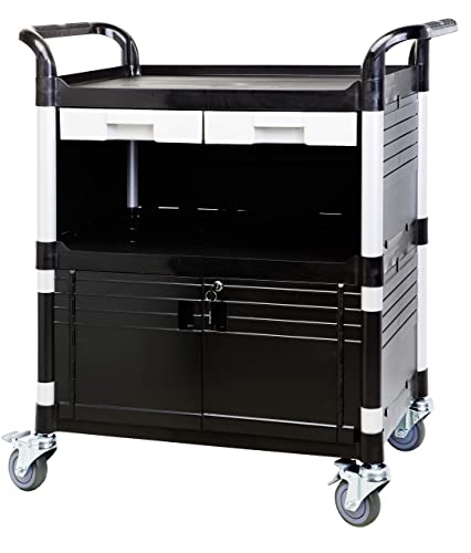 JaboEquip 3 Tier Heavy Duty Utility Cart, Lockable Medical Cart, 606 lbs Load for Lab, Hospital, Office, JB-3KD1, Black