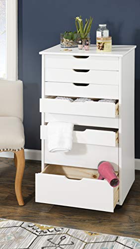 Linon Home Decor Products Corinne Eight Drawer Storage, White Wash Rolling Cart