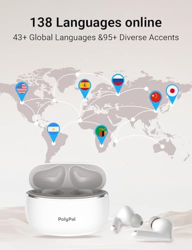 Polypal P1 AI Translation Earbuds Real Time,138 Languages 7-in-1 Translator Earbuds, Audifonos Traductores Inglés Español,Speech & Video Translator Bluetooth for Business,Travel,Learning Warm White