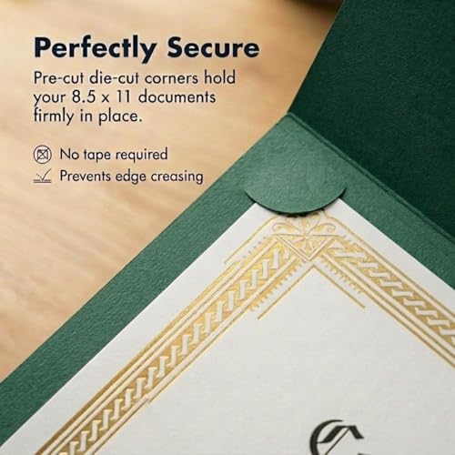 PaperDirect Green Certificate Jackets, 80lb Cardstock, 9.5" x 12" Presentation Holders, Solid Green Document Covers, Graduation, School Recognition, Staff & Volunteer Certificates, Box of 50