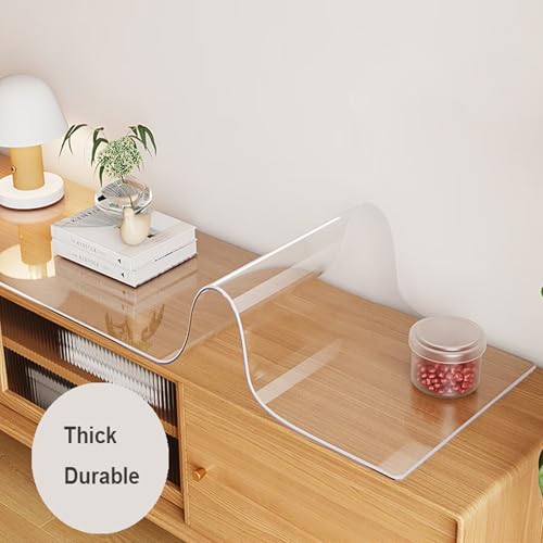 AHWEKR Clear Table Cover Protector 24in x 48in,3mm Thick Plastic Table Cover Rectangle,PVC Clear Table Protector,Desk Protector Mat for Kitchen, Dresser, Writing Desk，Dining Room Table