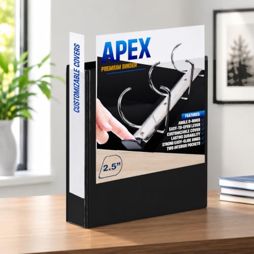 2 Pack of 2.5” Smooth Opening Angle D-Ring View Black Binders, Professional Presentation Folder for Standard Pages with Inside Pockets, and Customizable Clear View Binder PVC-Free