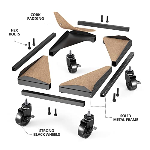 Bytesium PC Tower Stand – Metal Frame – Adjustable Width and Length – 4 Locking Wheels – Cork Pads – Computer Tower Stand for ATX – Easy Assembly – Wide Size Range – Computer Cart – CPU Holder