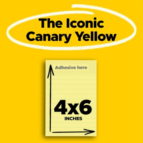 Post-it Notes, 4" x 6", Lined, Canary Yellow, Pack of 8 Pads