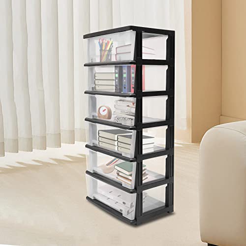 banborba 6-Drawer Plastic Storage Cart, Plastic Drawer Storage Organizer Rolling Cart with Wheels, Craft Storage Cabinet, Modern Storage Tower for Office Classroom Bathroom Dorm Bedroom Laundry Room
