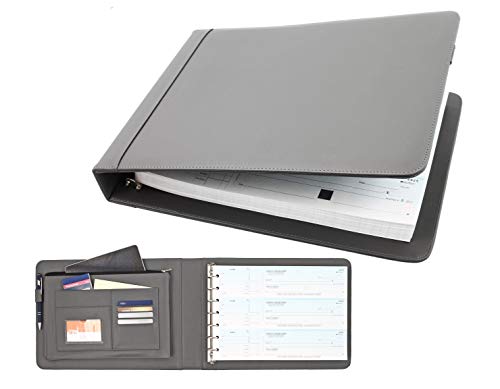 2Fold Business Check Binder 7 Ring for 3-Up Business Size Checks with Extra Business Card Case - PU Leather Deluxe 7 Ring Checkbook Binder Portfolio with 600 Check Capacity and Storage