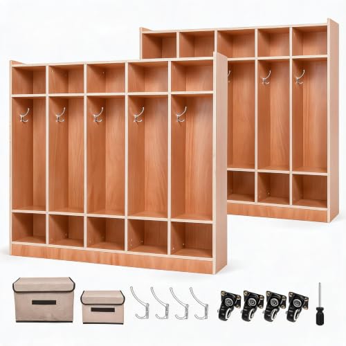 BouPower 2 Pack 5-Section Classroom Cubbies,Kids Coat Locker