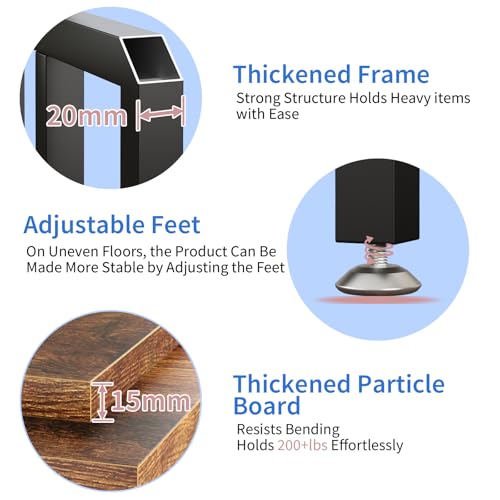 Under Desk Printer Stand with Power Outlet, Adjustable Shelf,Rustic Brown