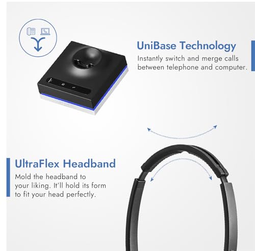 Leitner LH575 2-in-1 Wireless Office Headset with Mic - Computer & Telephone Headset (DECT Headset, not Bluetooth) - 5 Year Warranty - Phone Headsets for Office Phones