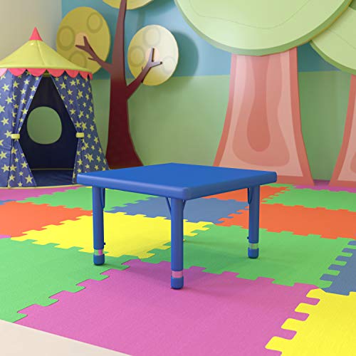 BizChair 24" Square Blue Plastic Height Adjustable Activity Table