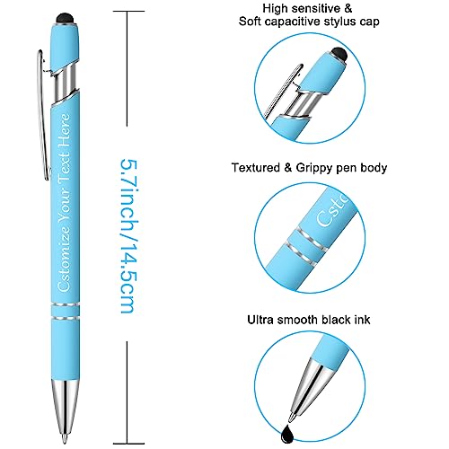 Kingluu 100 Pcs Personalized Ballpoint Pens with Stylus,Smooth Writing,Black Ink Custom Pens with Your Name Logo Message Text,Great Gift for Office Business School Graduation Anniversaries Black