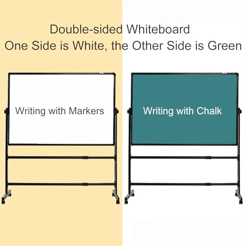 TRUNXUCL Double Sided White Board with Stand, Rolling Whiteboard on Wheels, Standing Dry Erase Board Magnetic, Adjustable Height(90x120cm/35x47in)