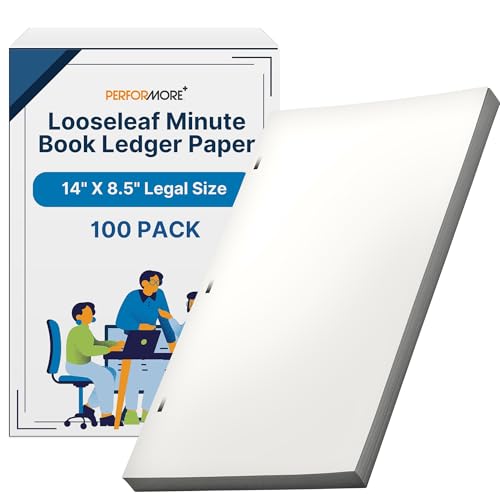 Performore Minute Book Paper 14 x 8.5 Inch, 3 Hole Punched Loose Leaf Ledger Paper, White Record Book Refill Sheets for Meeting Minutes, Business Records, Office Binder Paper, 100 Sheets