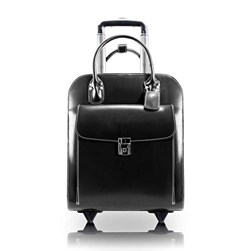 McKlein UPTOWN, Top Grain Cowhide Leather, 15" Leather Vertical Wheeled Ladies' Laptop/Computer & Tablet Business Briefcase Bag/Women's Rolling Overnight Travel Bag, Removable trolley case