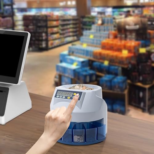 Electronic Coin Sorter Counter Machine, Automatic USD Coin Counter with LED Display, 330 Coins/min 500 Coins Capacity for Shops Supermarket