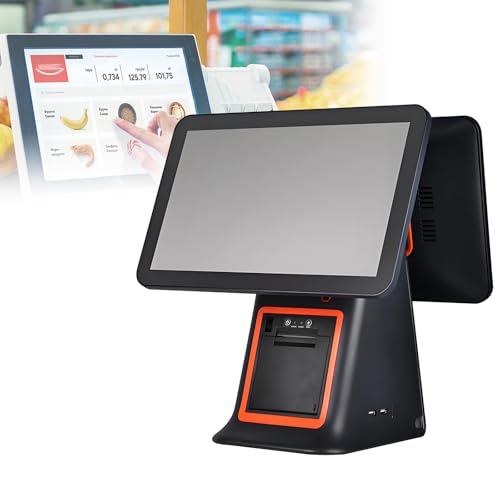15.6 Inch Dual Touch Screen Cash Register, All-in-One Smart POS System with Built-in Receipt Printer, 8GB RAM 128G SSD for Retail, Catering & Hospitality Black-Dualscreen