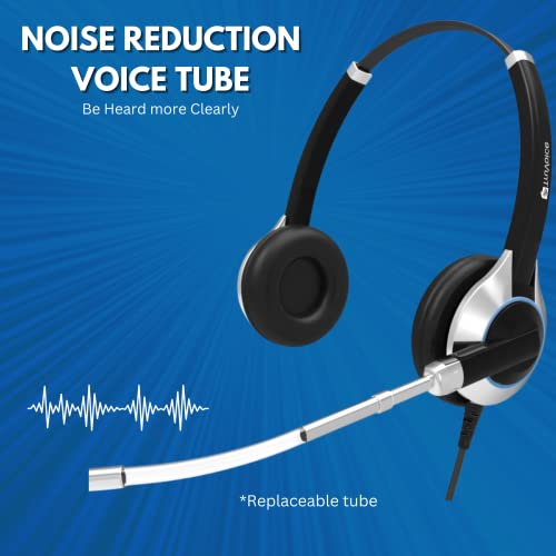TruVoice HD-350 Deluxe Wired Headset with Noise Reduction Voice Tube & HD Speakers - Includes Amplified Adapter Cable Compatible with Avaya 16xx, 96xx and J Series Desk Phones