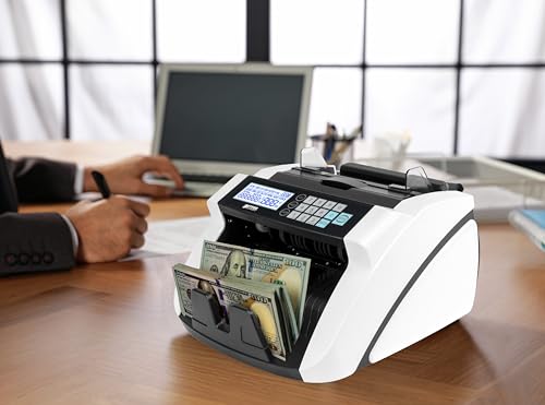 Large Money Counter Machine, USD/EUR/GBP/CAD Counterfeit Bill Detector with LCD Display, Advanced Detection, 300 Bill Capacity, 1000 Notes per Min, Total Value, Batch Function + More