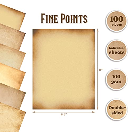 Better Office Products Stationery Paper, 100 Sheets, Aged Look Vintage Antique Old Fashion Parchment Paper, Letter Size 8.5 x 11 inch, Double Sided Printing Paper, 6 Designs, 100 Pack