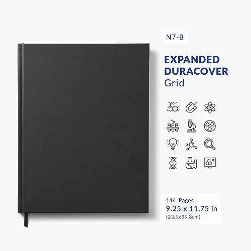 Vela Sciences Advanced N7-B Expanded DuraCover Lab Notebook, 9.25 x 11.75 in (23.5 x 30 cm), 144 Pages, Gray Saturated Weave, Permanent Bound, 70lb Heavyweight Paper (1-Pack, Grid)