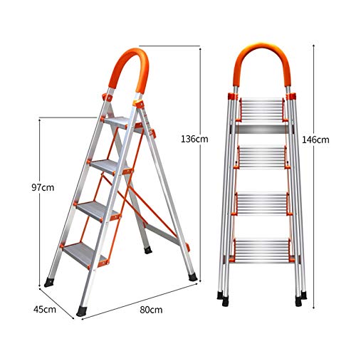 FLYIFE Step Stool Firm Ladders, Portable with Anti-Slip Mat 3 4-Step Stool Library Store Folding Steps/45X80X136Cm