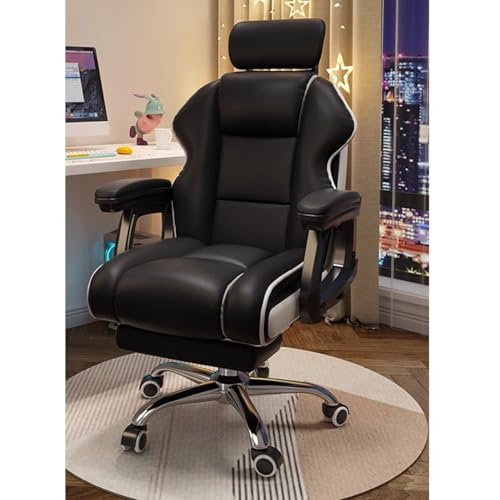 Ergonomic Office Chair with Footrest, Executive Chair PU Leather Computer Chair, Reclining Desk Chair with Leg Rest, Big and Tall Chair 450 lbs Capacity(Black)