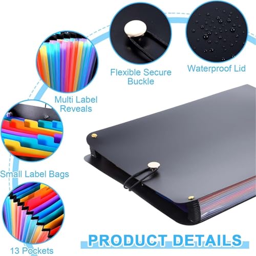Expandable Accordion Filing Folders 2 Pcs Expanding File Folder, 13 Pockets Vertical Accordion Organizer,for Classroom,Office and Travel