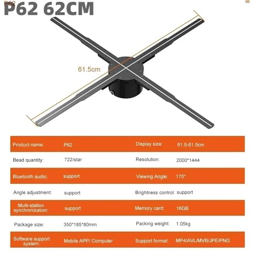 3D Hologram Projector Fan WiFi Display Advertising Logo Light Led Sign Holographic Lamp Three-Dimensional Projectors(62cm)