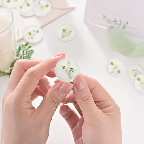 100 Pcs Baby's Breath Adhesive Wax Seal Stickers White Dry Floral Backing Envelope Seals Perfect for Wedding Invitations,Bridal Shower Party